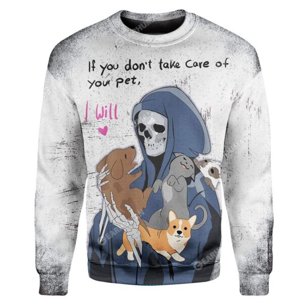 Grim Reaper Takes Care Pets Custom T-Shirts Hoodies Apparel AN-DT0612191 3D Custom Fleece Hoodies Long Sleeve S 