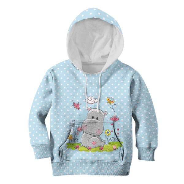 Hippo with beautiful flowers Kid Custom Hoodies T-shirt Apparel HD-PET110276K kid 3D apparel Kid Hoodie S/6-8 
