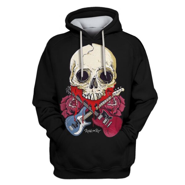 Rock And Roll Skull Guitar Custom T-shirt - Hoodies Apparel HD-GH110603 3D Custom Fleece Hoodies Hoodie S 
