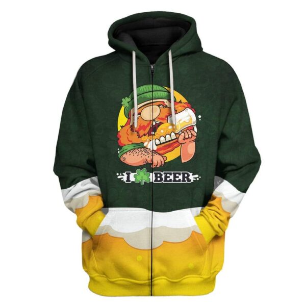 Saint Patrick's Day I Love Beer Custom T-Shirts Hoodies Apparel DK-DT1601205 3D Custom Fleece Hoodies Zip Hoodie S 