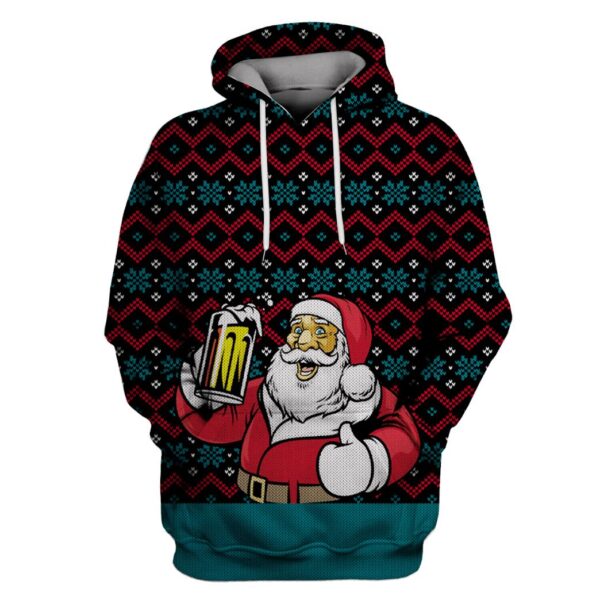 Santa Claus Drinking Beer On Christmas Custom Hoodie HD-UGL110127 3D Custom Fleece Hoodies Hoodie S 