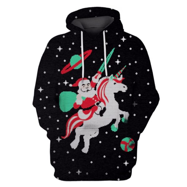 Santa Claus Riding Unicorn Into Space Custom T-shirt - Hoodies Apparel HD-UNI110167 3D Custom Fleece Hoodies Hoodie S 