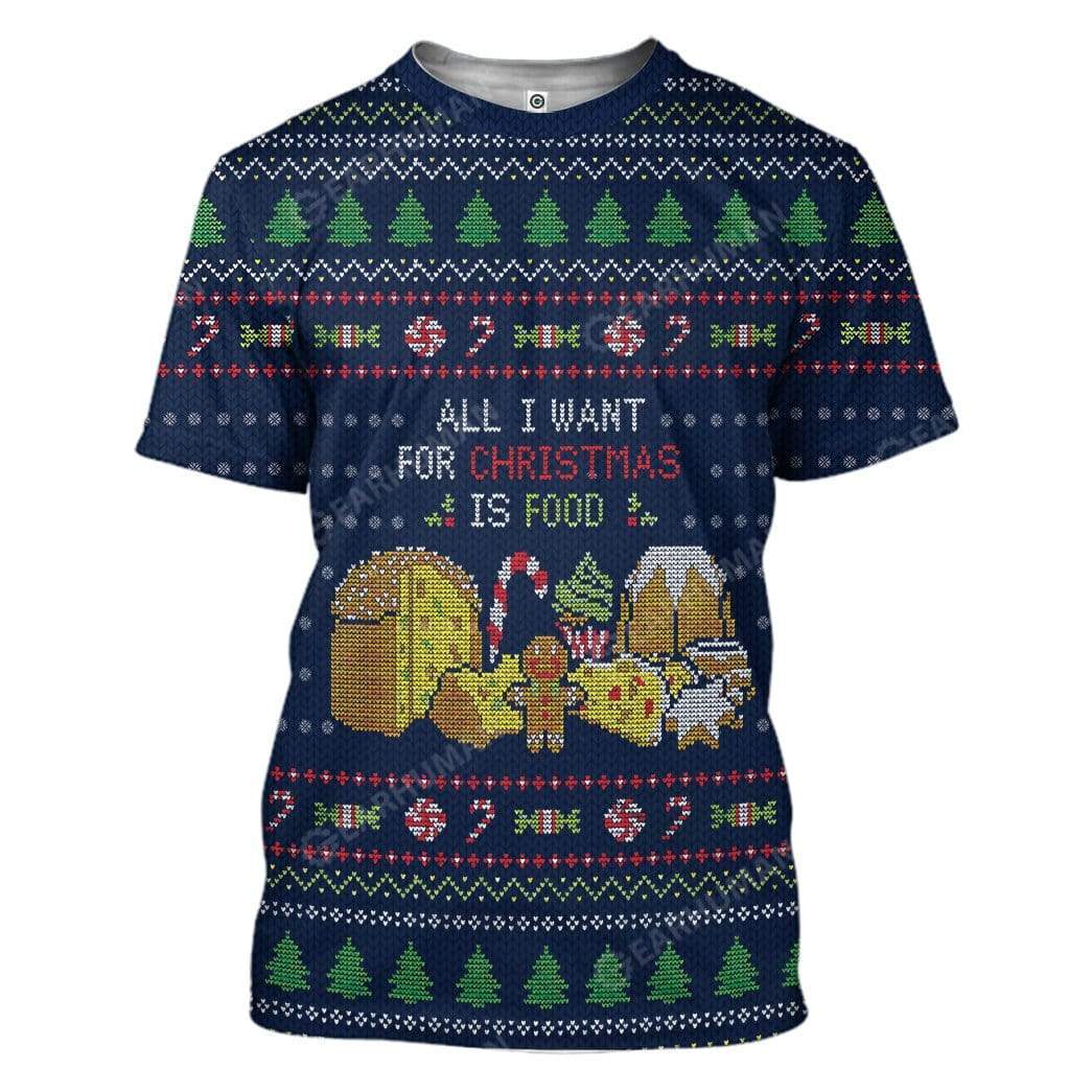 Ugly All I Want For Christmas Is Food Custom T-shirt - Hoodies Apparel HD-AT16111913 3D Custom Fleece Hoodies T-Shirt S 