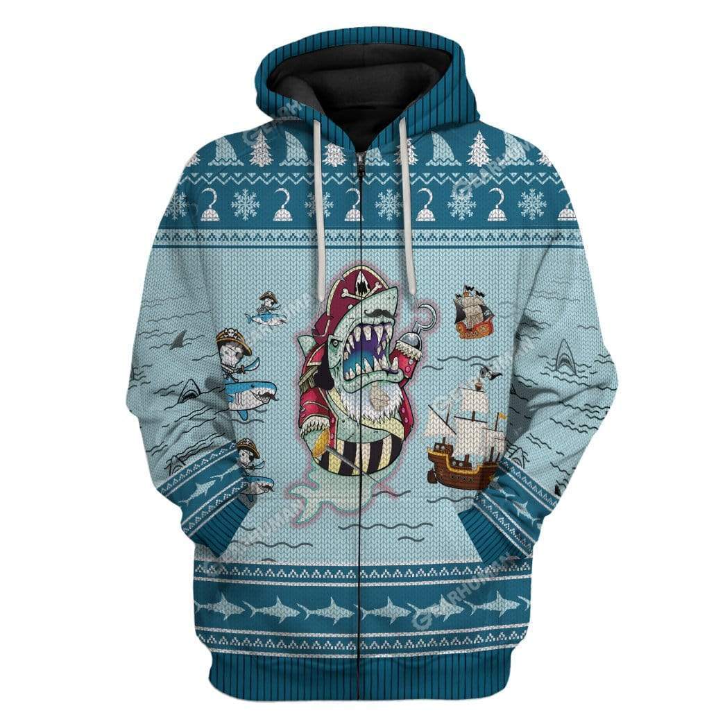 Ugly Captain Shark And Pirates Custom T-Shirts Hoodies Apparel AN-DT0412191 3D Custom Fleece Hoodies Zip Hoodie S 