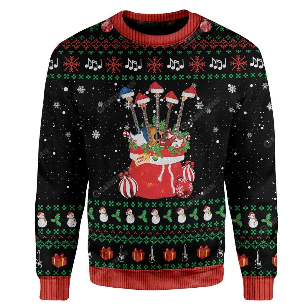 Gearhumans Ugly Christmas Guitars Santa Custom Long sleeve Apparel