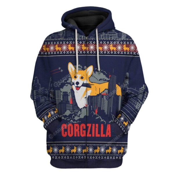 Ugly Corgzilla Christmas Custom T-Shirts Hoodies Apparel DG-TA3011195 3D Custom Fleece Hoodies Zip Hoodie S 