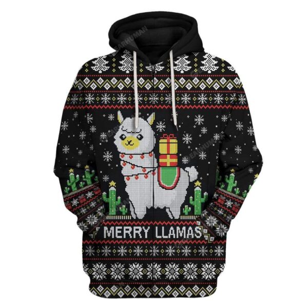 Ugly Merry Llamas Custom T-shirt - Hoodies Apparel HD-DT18111901 3D Custom Fleece Hoodies Zip Hoodie S 
