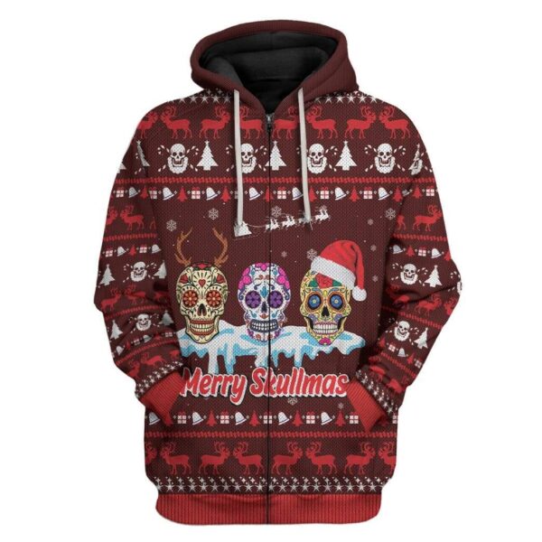 Ugly Merry Skullmas Custom T-shirt - Hoodies Apparel HD-DT21111903 3D Custom Fleece Hoodies Zip Hoodie S 