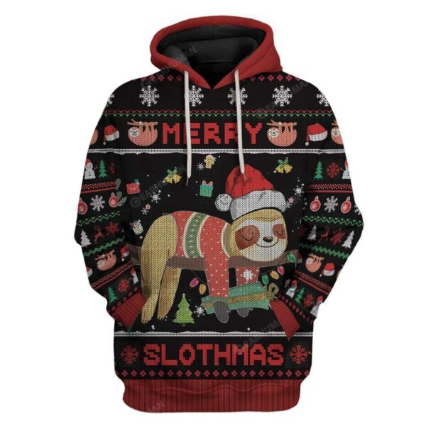 Ugly Merry Slothmas Custom T-shirt - Hoodies Apparel HD-DT22111902 3D Custom Fleece Hoodies Hoodie S 