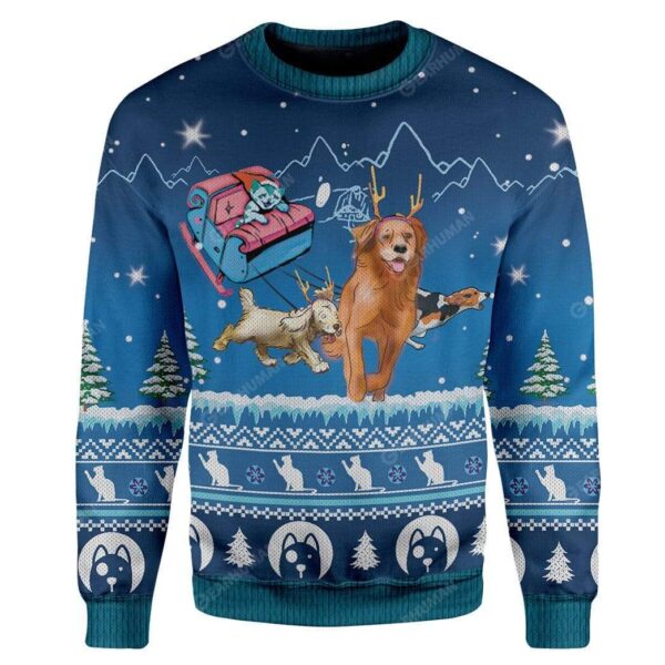 Ugly Santa Kitten Riding Rein Puppies Christmas Custom T-Shirts Hoodies Apparel DG-TA0212196 3D Custom Fleece Hoodies Long Sleeve S 