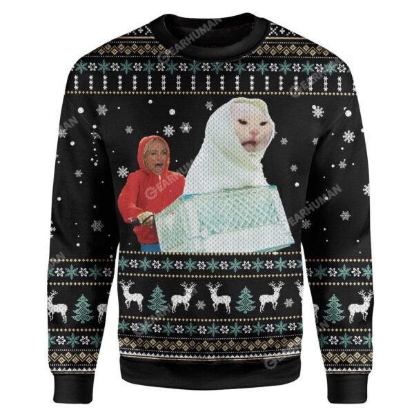 Ugly Woman Yelling At A Cat Terrestrial Custom Sweater Apparel MV-AT2611192 Ugly Christmas Sweater Long Sleeve S 