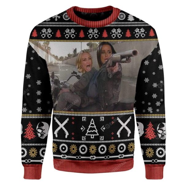 Ugly Woman Yelling At A Terminator Cat Custom Sweater Apparel MV-AT2611194 Ugly Christmas Sweater Long Sleeve S 