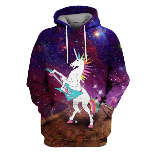 Unicorn Playing Music OuterSpace Custom T-shirt - Hoodies Apparel UNI110132 3D Custom Fleece Hoodies Hoodie S 