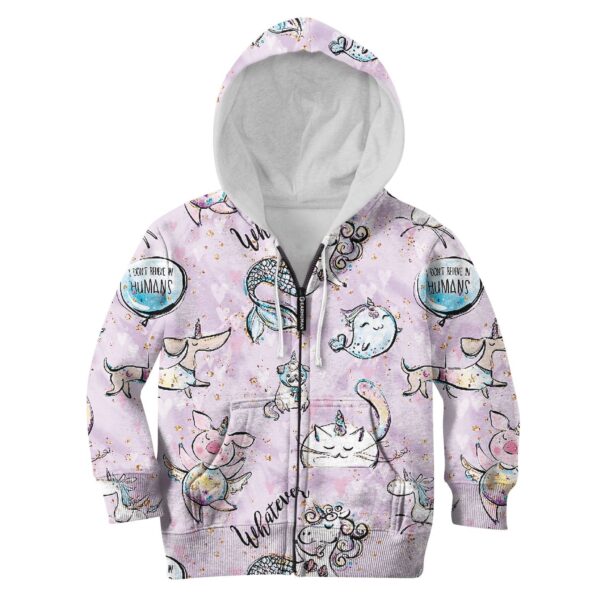 Unicorn Whatever Don't Believe In Humans Custom Hoodies T-shirt Apparel HD-PET1103425K kid 3D apparel Kid Zip Hoodie S/6-8 