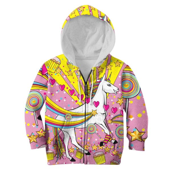 Unicorn with sweet heart Kid Custom Hoodies T-shirt Apparel HD-UNI110139K kid 3D apparel Kid Zip Hoodie S/6-8 